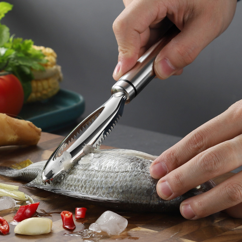 Rustfri fisk skalaer skrabning rivere hurtigt fjerne fisk rengøring skrælle skraber fisk knogle pincet køkken tilbehør værktøj gadge