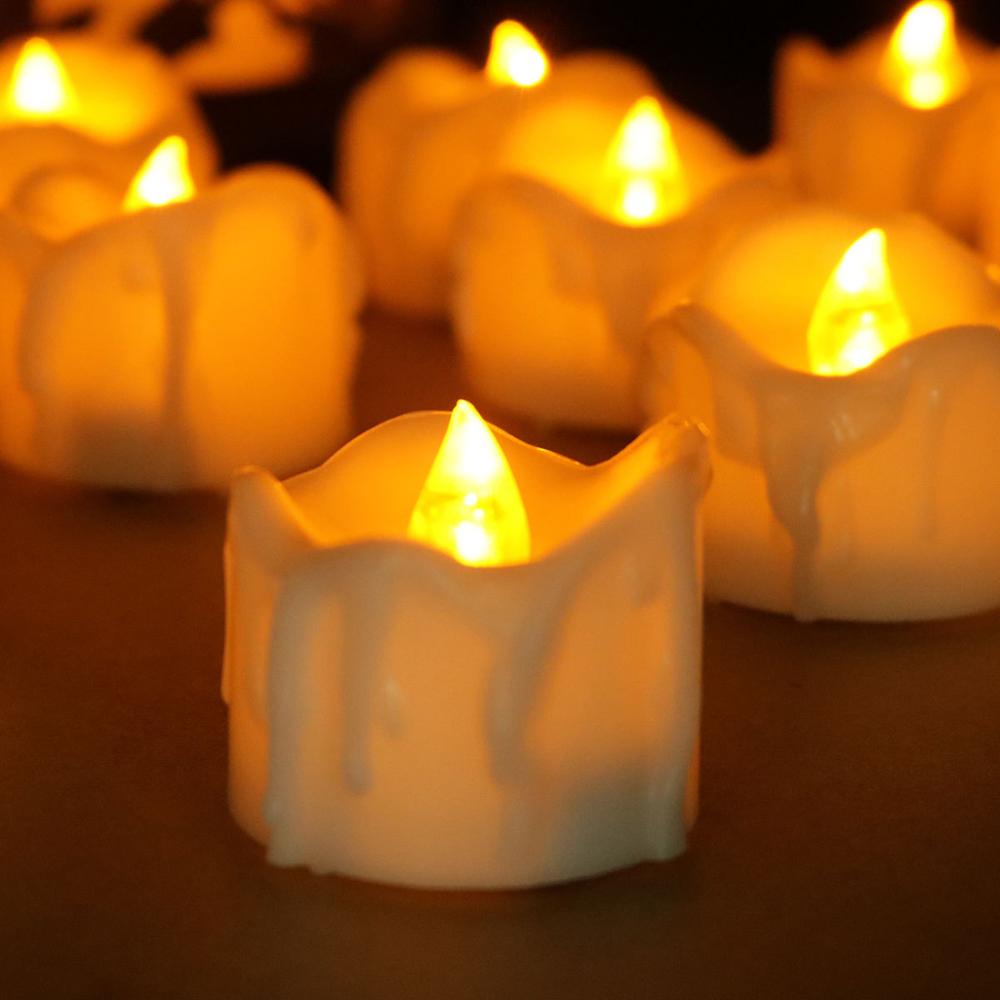 6/12/24pcs Amber Yellow Flickering Timing Flameless LED Tea Light Candles with Timer for Decorations (6 Hrs on 18 Hrs Off)