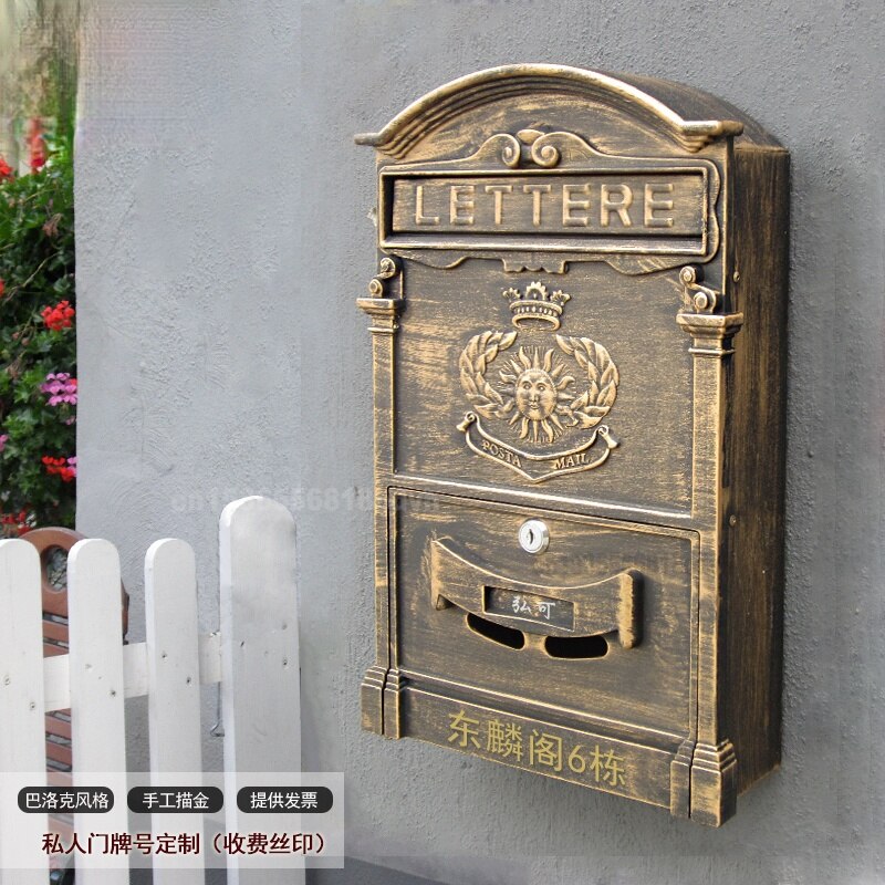 Wrought Iron Wall-mounted Mailbox Outdoor Retro Metal Postcard Inbox Post Box Props Wall-mounted Mailbox