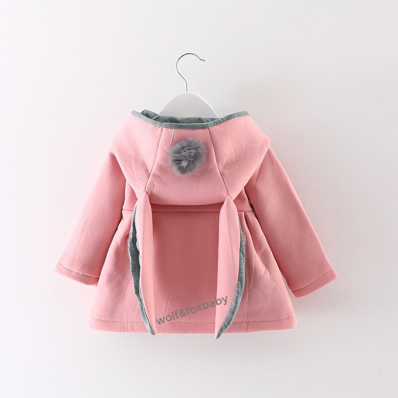 Retail 0-3 years coat cartoon Rabbit Ear Hooded solid color full-sleeves Warm cute kids children spring autumn fall winter: Pink / 18M