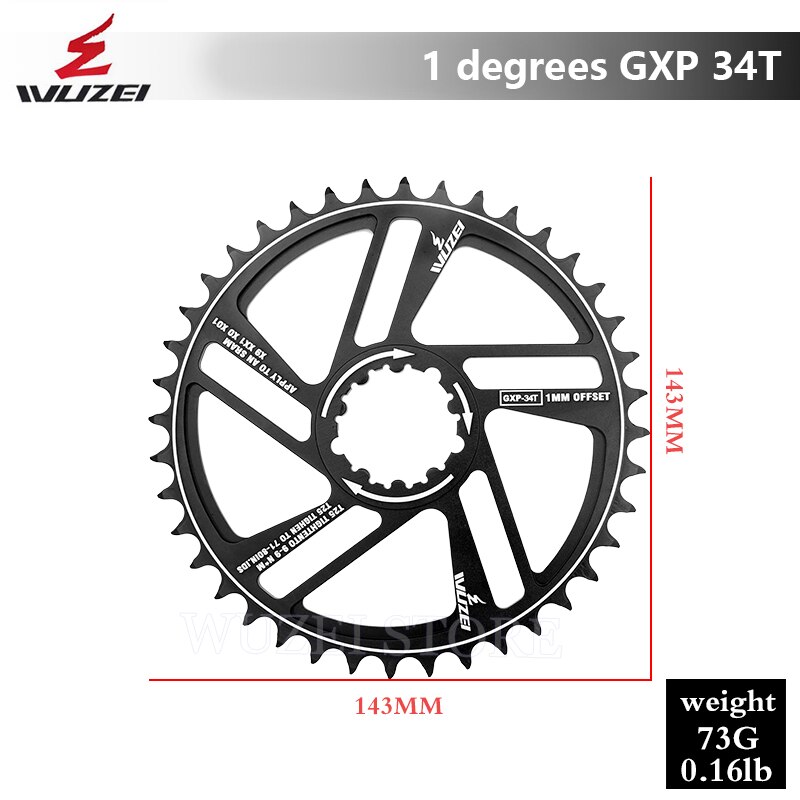 Wuzei Mountainbike Gxp Kettingbladen 30/32/34/36/38/40/42T Offset 1Mm Tandwielen 8/9/10/11/12 Speed Mtb Crankstel Onderdelen Voor Sram: BLACK 34T (1)