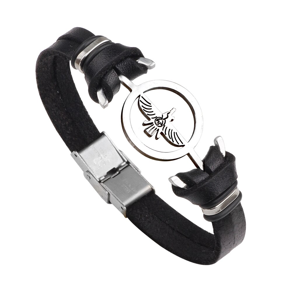 IMaySon Europe aigle volant acier inoxydable Bracelet en cuir noir pour femmes homme Vintage bijoux