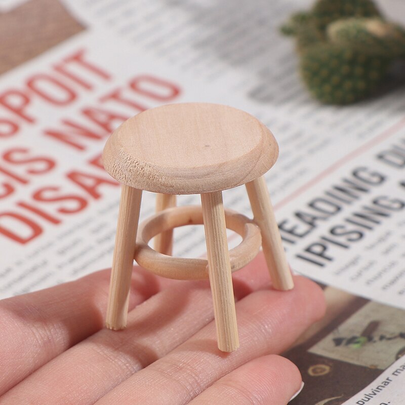 Wood 1pc 1/12 Dollhouse Miniature Furniture Round Stool Chair for Kids Pretend Play Toy 1:12 > 3 Years Old Finished Goods Unisex