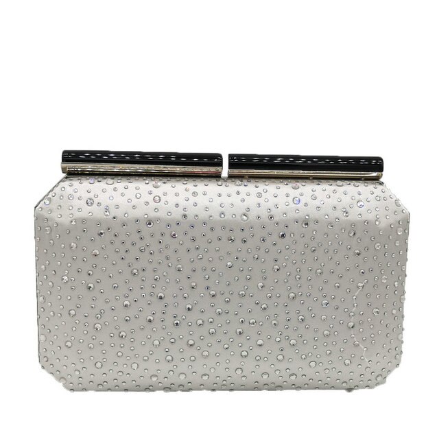 Boutique De FGG Oranje Crystal Vrouwen Evening Clutch Bag Metalen Frame Acryl Sluiting Bruiloft Banket Keten Schoudertas Handtas: Silver Evening Bag