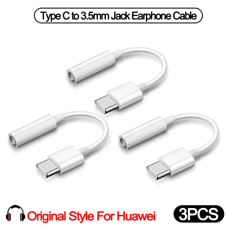 Type  c 3.5 jack øretelefon audio aux kabel til xiaomi samsung usb c  to 3.5mm hovedtelefonadapter til huawei  p20 p30 pro mate 20 30: 3 stk-hvid huawei