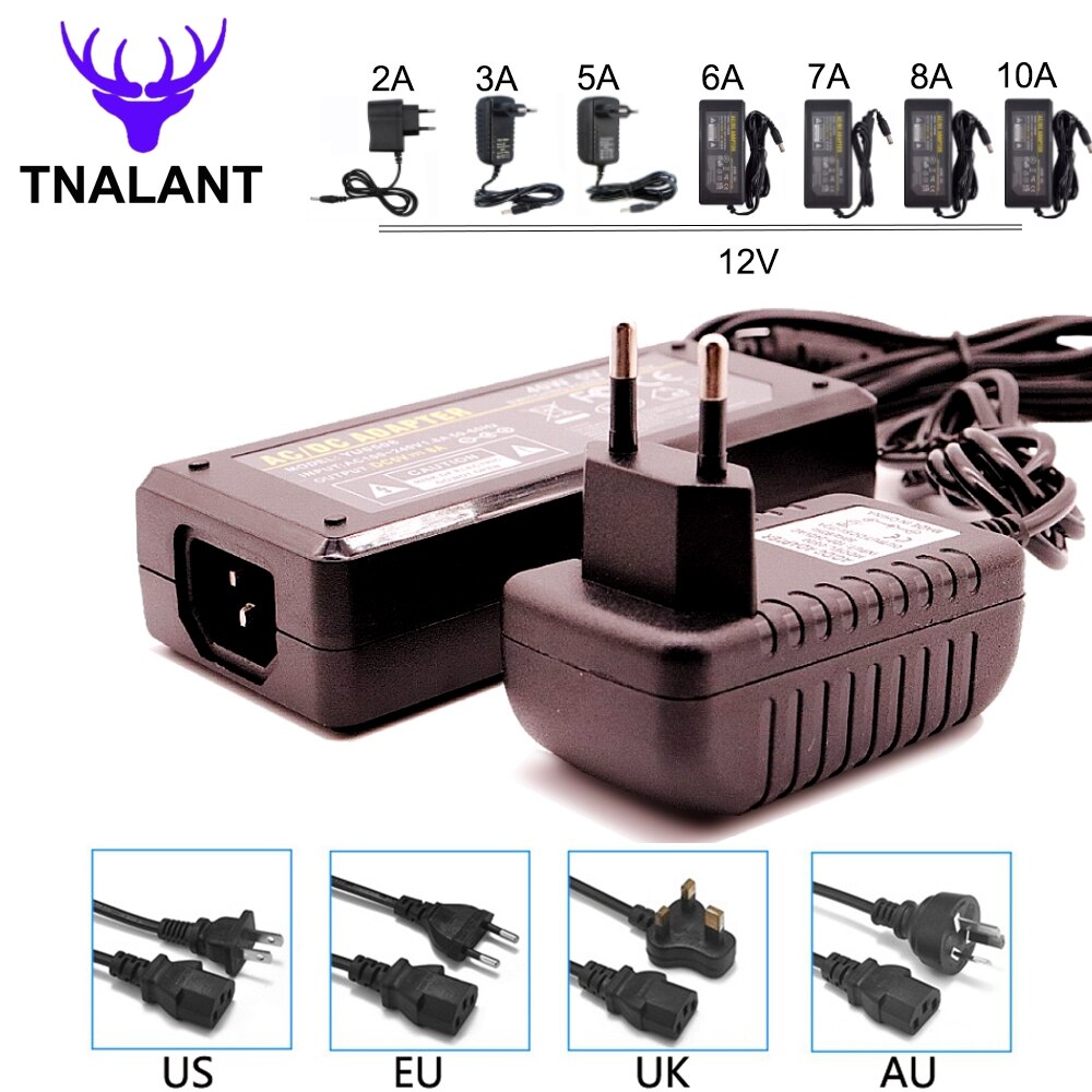 DC12V Led Strip Voeding Transformator AC220V Om DC12V 1A 2A 3A 5A 6A 7A 8A 10A Eu/Us/Uk/Au Plug Led Adapter Voor Led Light