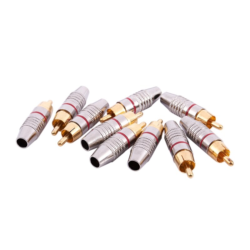 10Pcs RCA Male Plug Adapter o Video Phono Gold Plated Connector with 4 x 4mm Banana Plugs