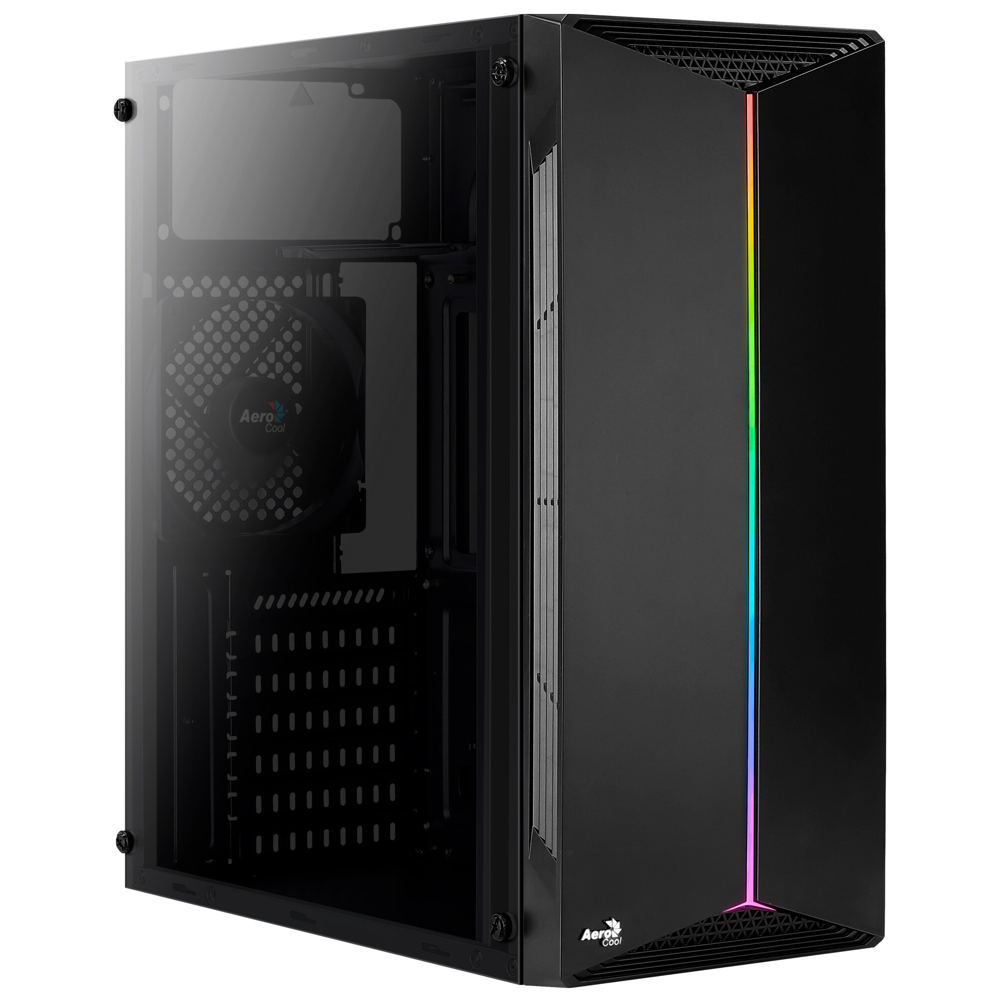 Aerocool SPLIT, Semitorre ATX, Pannello LED RGB 13 modalità, ventola da 120mm, anteriore griglia scaffale, nero