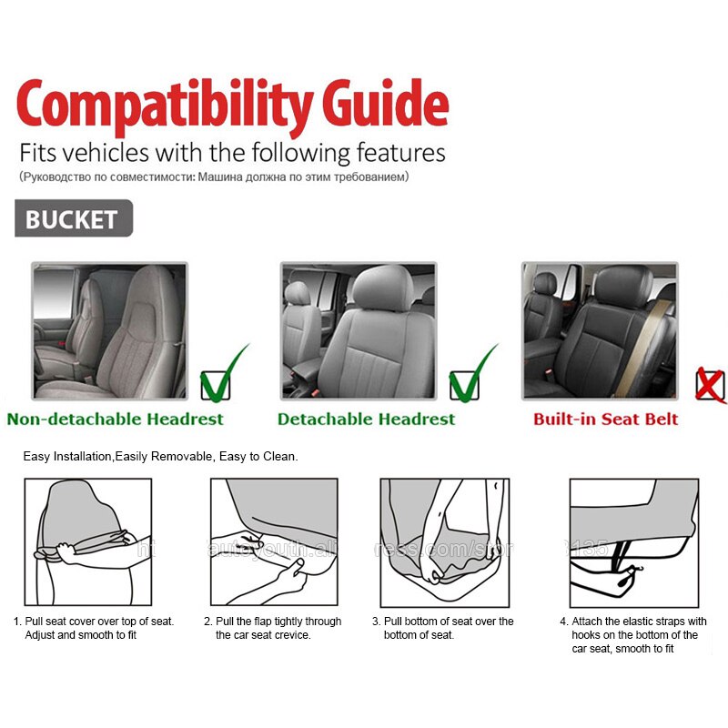 AUTOYOUTH 2PCS Automobiles Bucket Seat Covers Car Interior Accessories Universal Fit Non-Detached Headrest Front Car Seat Cover