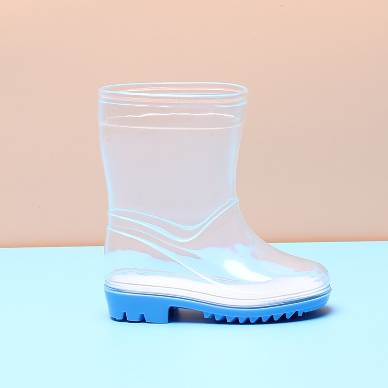 Bottes de pluie étanches pour enfants, chaussures de pluie pures transparentes pour petits garçons et filles, chaussures de pluie imperméables: Bleu ciel / 8