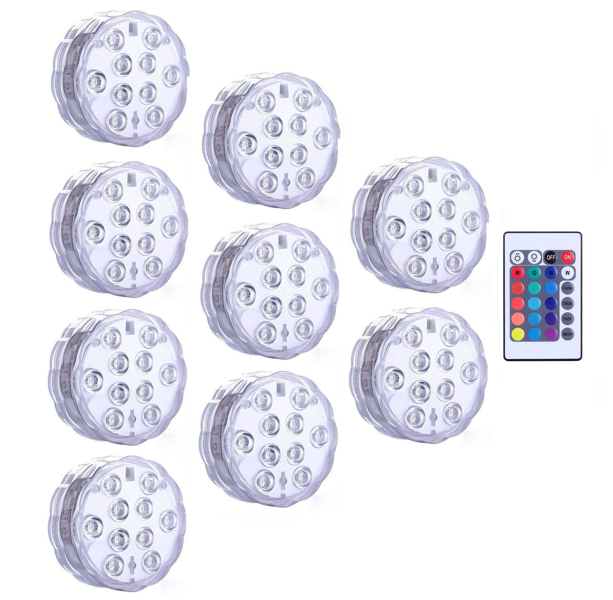 10 led piscina lâmpada de luz submersível rgb ip68 controle remoto à prova dwaterproof água luzes subaquáticas lagoa natação decorativa: 1 controller 9 Lamp