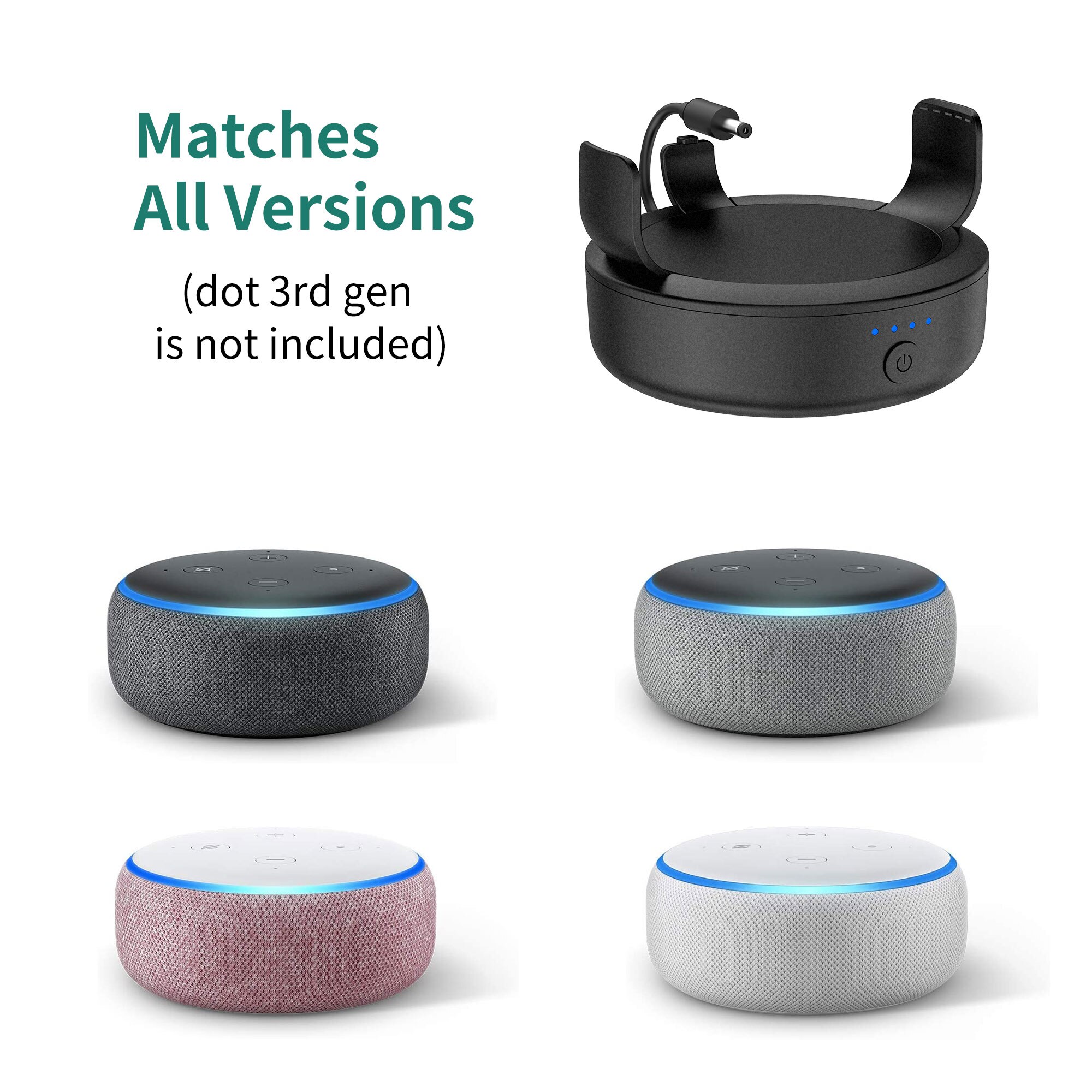 Accueil Base de batterie pour Alexa Echo Dot 3e génération, capacité de 10000mAh, Compatible avec chargeur de support de haut-parleur intelligent