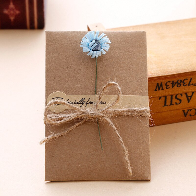 1PC Retro DIY Kraft Paper Invitation Greeting Card with Envelope Handmade Dry Flower Wedding Party Invitation Envelopes: C