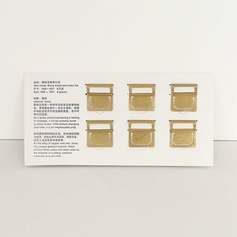 6 Stks/set Retro Messing Bladwijzer Index Bestand Koperen Metalen Bookmarks Label Clip Voor Midori Traveler &#39;S Notebook Vintage Briefpapier