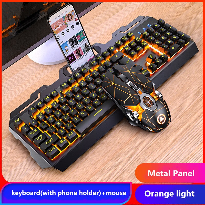 Gamer Keyboard Mouse Kit Gaming Full Size 104 Keys Mechanical Feeling RGB USB Wired for PC Laptop Computer Office