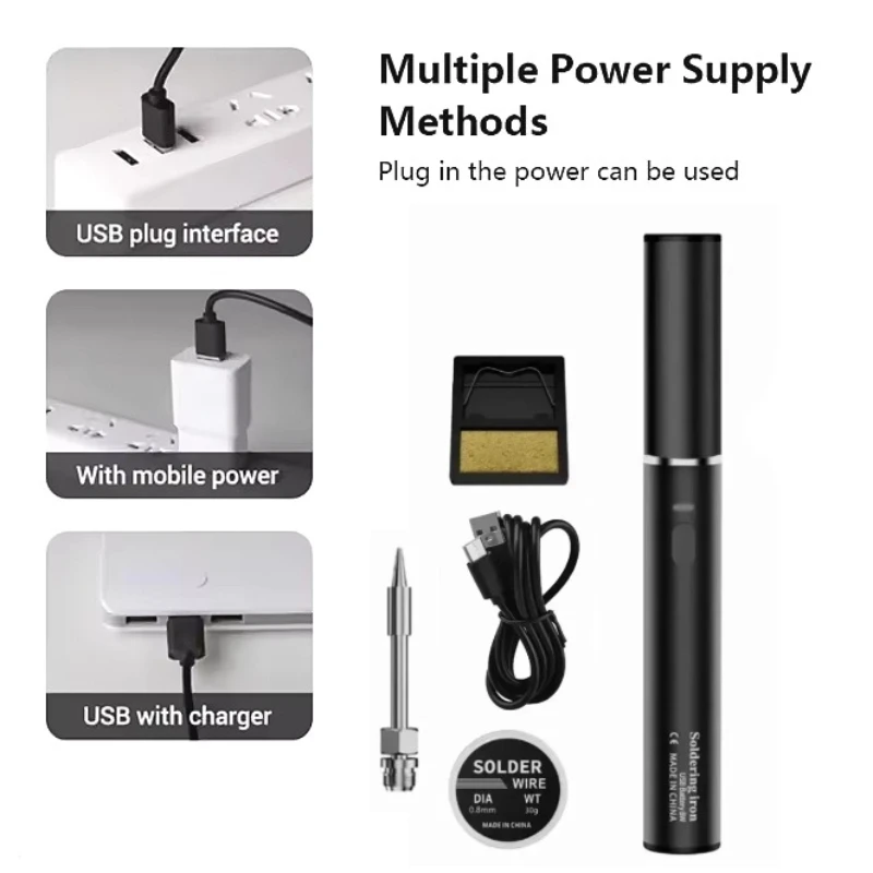 USB-C Portable Soldering Iron Kit – Cordless With LCD Display, Adjustable Temp, Interchangeable Tips (L002/510-B/C/K)