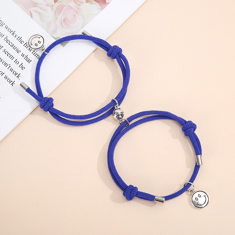 2 Pz/set Delle Coppie Della Lega di Attrazione Magnetica Sfera Creativa Bracciali Sorriso Pendente Fatti A Mano Tessuto di Amicizia Dei Braccialetti Dei Monili del Regalo: 8