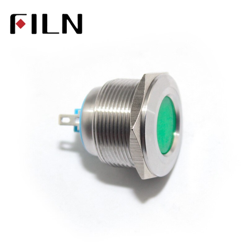 Lampe de signalisation ronde plate en métal à led 22mm 3v 6v 12v 24v 220v lumineux rouge jaune bleu blanc