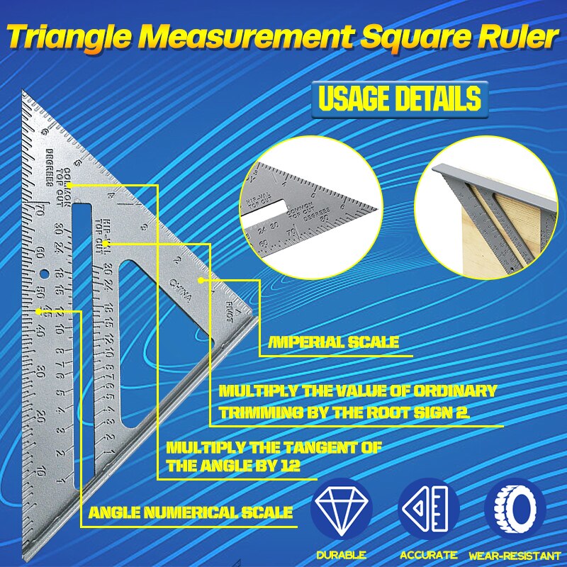 Regla triangular de 90 grados, herramienta de medición de aleación de aluminio para carpintero, de escuadra