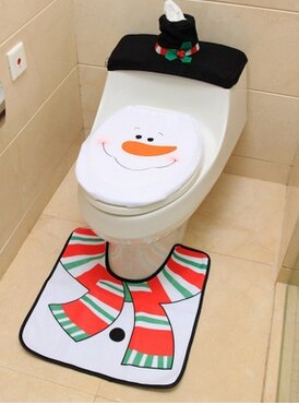 Juletoilet sædeovertræk dekoration , 3d julenisse santa snemand hjorte alf toilet sædeovertræk + tæppe + tankdæksel: Snemand