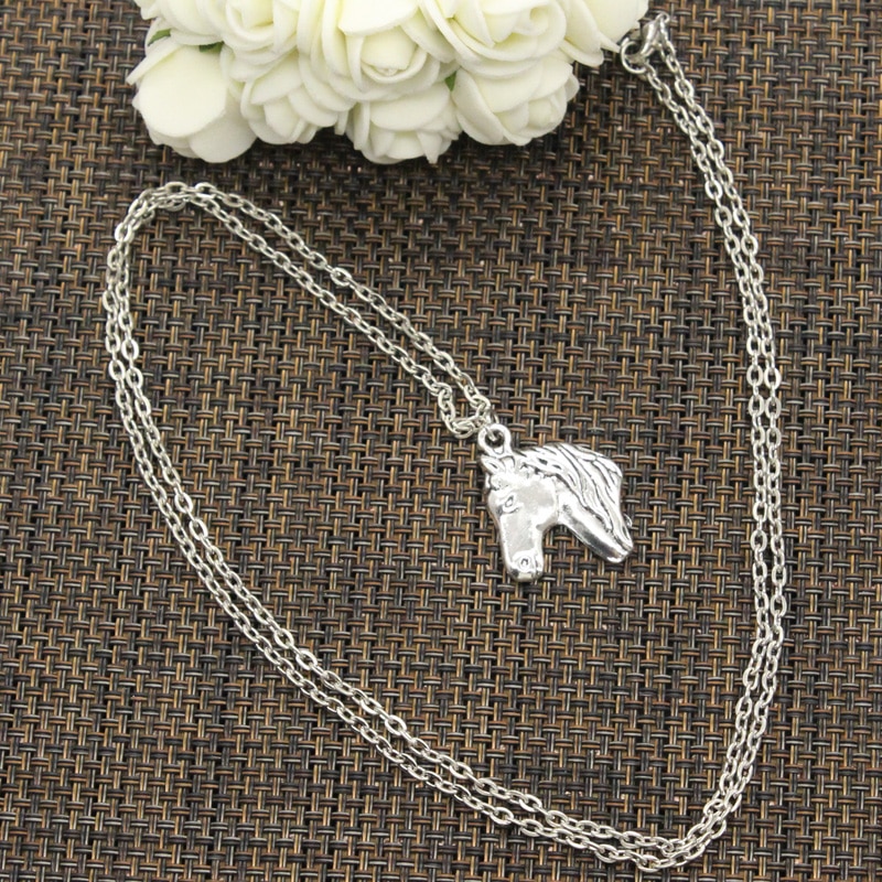 Steed Horse Head Pendants Round Cross Chain Short Long Mens Womens DIY Silver Color Necklace Jewelry