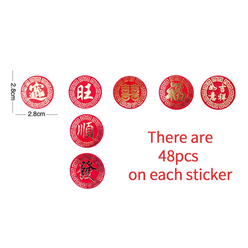1/2 Sheets Chinese Fu Paper Sticker Round Sealing Sticker for Wedding Packaging Labels Year Decoration Red Stickers