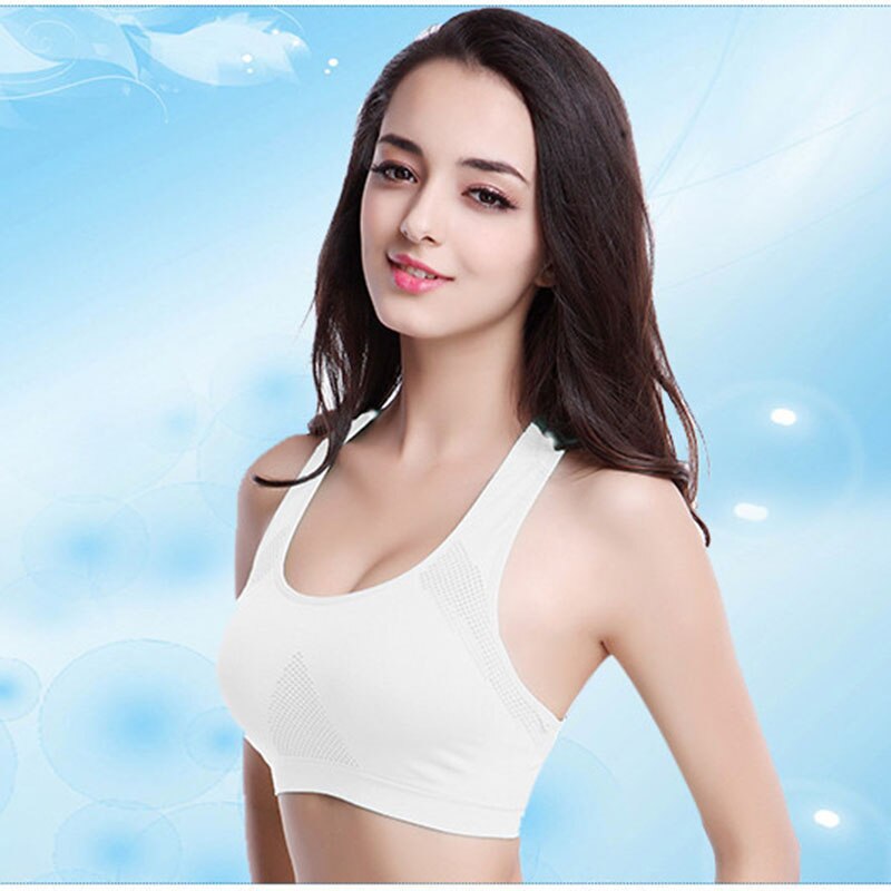 Sujetador deportivo transpirable para mujer, Top con relleno a prueba de golpes, para gimnasio, correr, Fitness y Yoga: Blanco / L