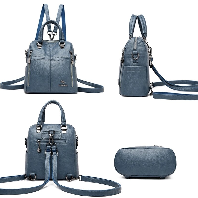 Mochila de cuero de para mujer, bandoleras multifunción de viaje, mochilas de escuela para niñas,
