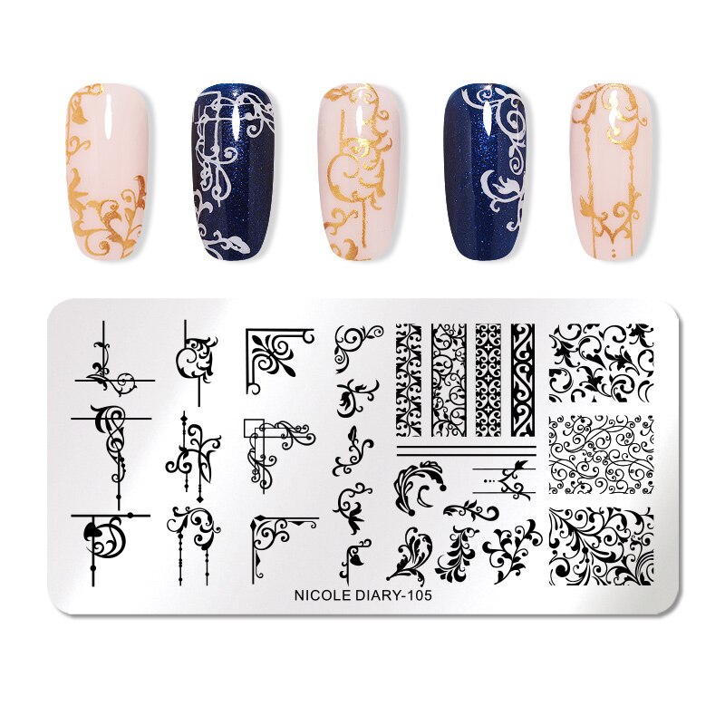 Nicole dagboek rechthoekige nagelstempelplaten roestvrij staal bloemen zomer strand afbeelding sjablonen nail art sjablonen gereedschap