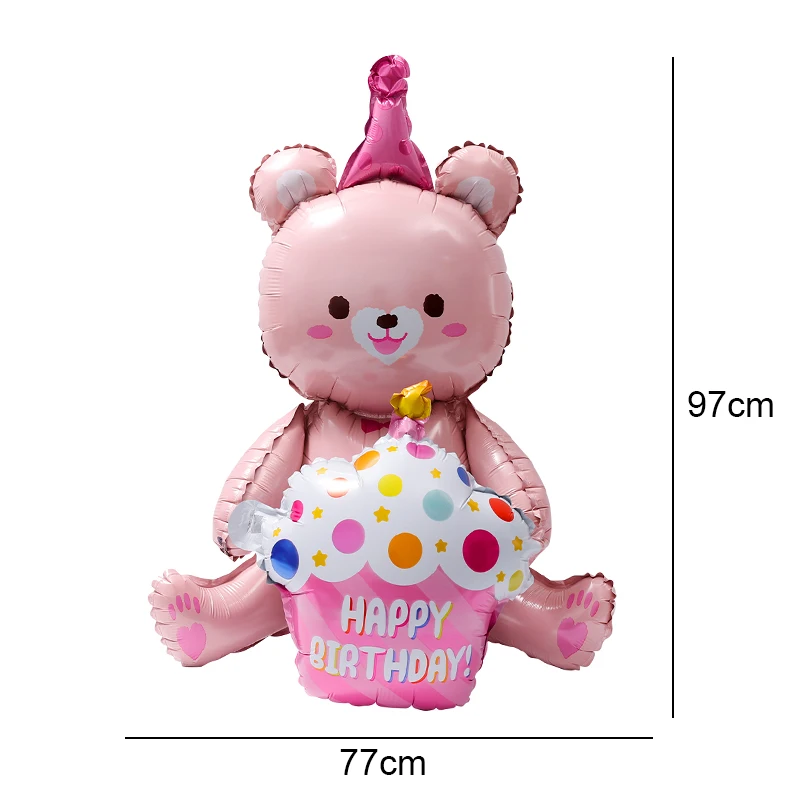 Grote verjaardagstaart ballonnen 3-laags kleur kaars cartoon beer taart aluminiumfolie ballon voor baby shower feestdecoratie