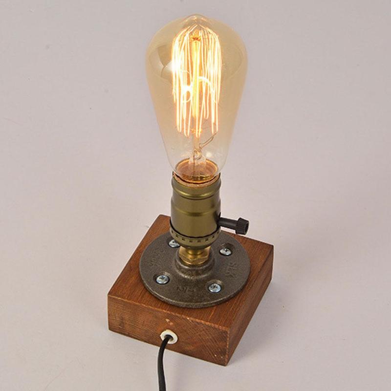Vintage Wooden Base Industrial Single Socket Table Desk Bar Lamp Bedside Base Bulb) (No Lamp Light N8S2