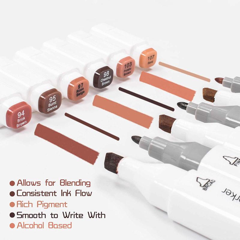 TOUCHFIVE 24 Colors Skin Tones Set Art Markers Pen Artist Dual Headed Alcohol Based Manga Brush Pen for Coloring