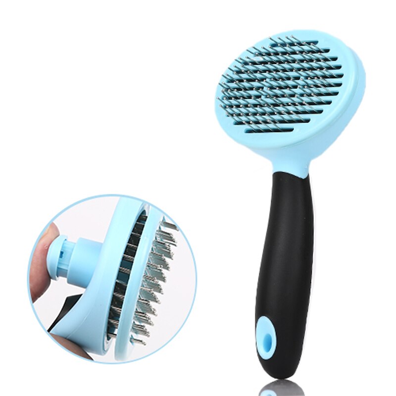 Hoopet Hond Kat Kam Shedding Tool Borstel Kam Rake Pet Fur Grooming Quick Clean Kort Haar: Blue 1