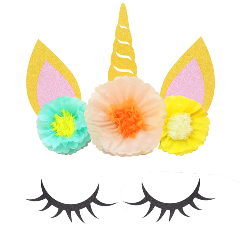 Pompon en papier licorne en forme de fleur | Oreilles licorne en corne, bricolage de décoration d'arrière-plan pour fête mariage, décoration de chambre d'anniversaire d'enfants: 1