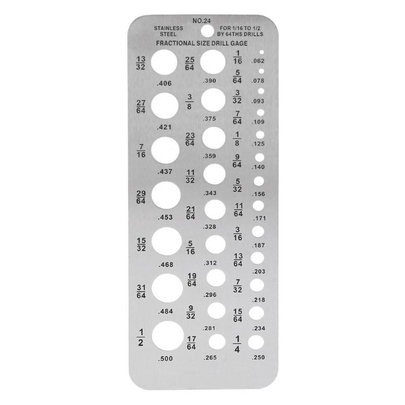 29 Fractional Size Drill Gauge Stainless Steel Template Drill Gage for 1/16 to 1/2 by 64ths drills
