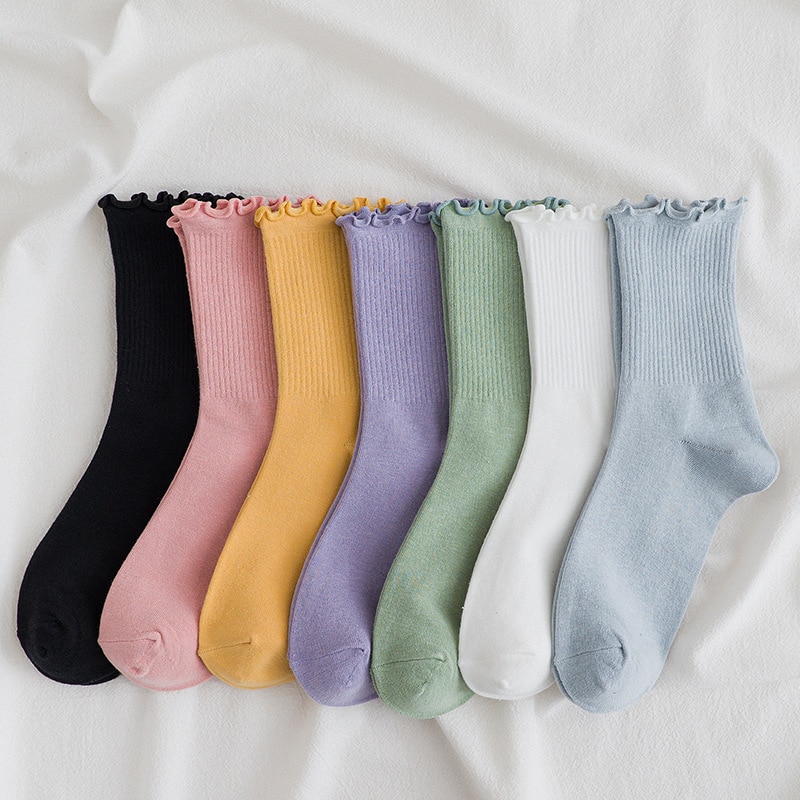 Instagram Sokken Vrouwen Mode Kleur Solid Sokken 1 Paar Katoenen Sokken Vrouw Meisjes Casual Geel Wit Groen Roze paars Sox