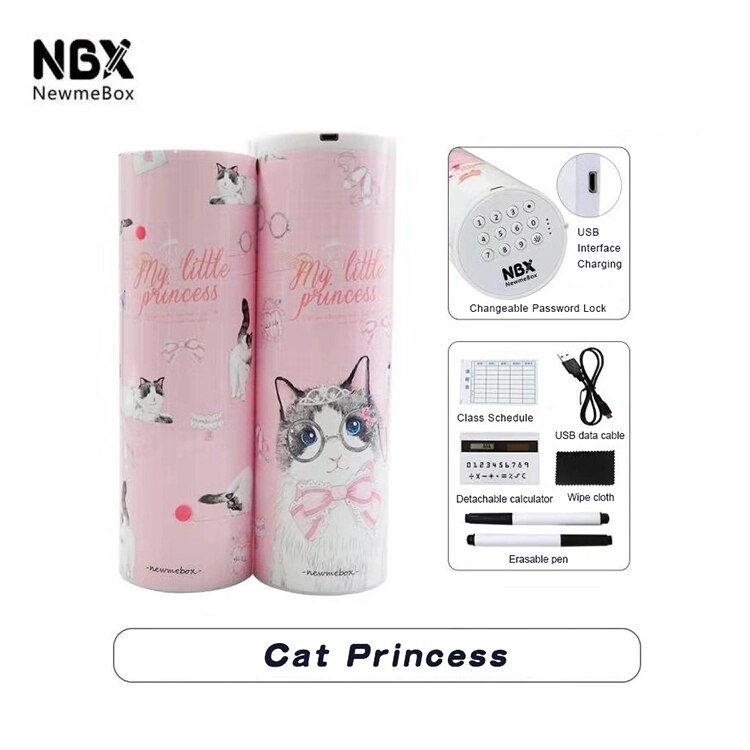 Newmebox Password Pencil Case Cartoon Pattern Pen Holder Large Capacity Stationery Box Coded Lock Home Office School Storage Bag: Cat Princess
