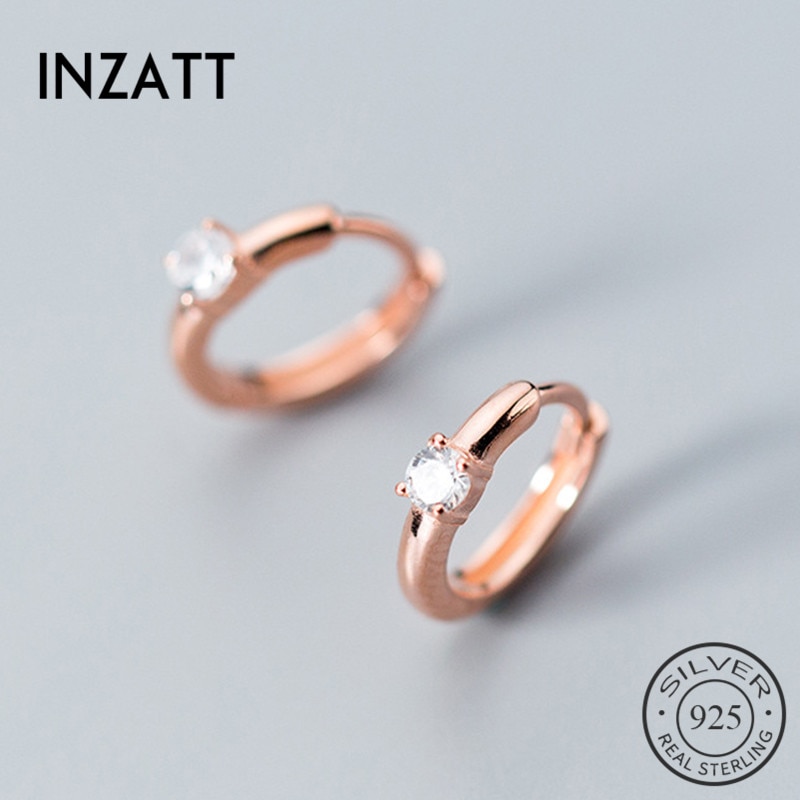 INZATT Real 925 Sterling Silver Minimalist Geometric Round Zircon Hoop Earrings For Women Rose Gold Color Trendy Fine Jewelry