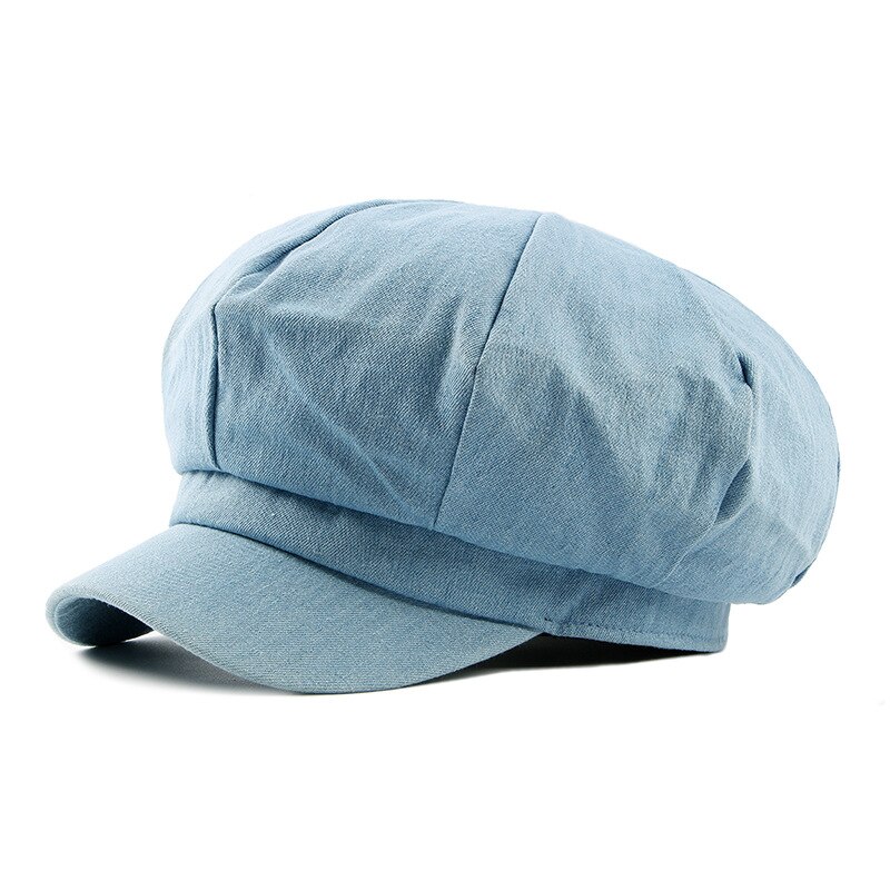 Denim Newsboy Caps Women Female Spring Vintage Painters Hat Octagonal Driving Casual Gatsby Cotton Ivy Cap And Hats: Light blue