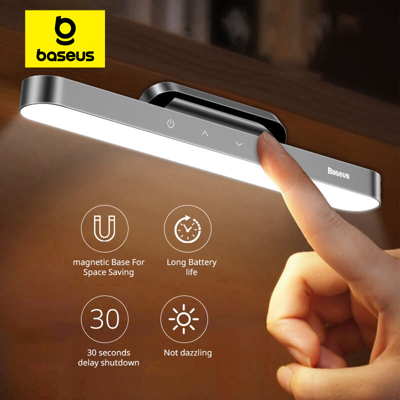Baseus Luce notturna magnetica Lampada da scrivania a LED con regolazione continua Lampada da lettura per camera da letto ricaricabile per armadio da cucina