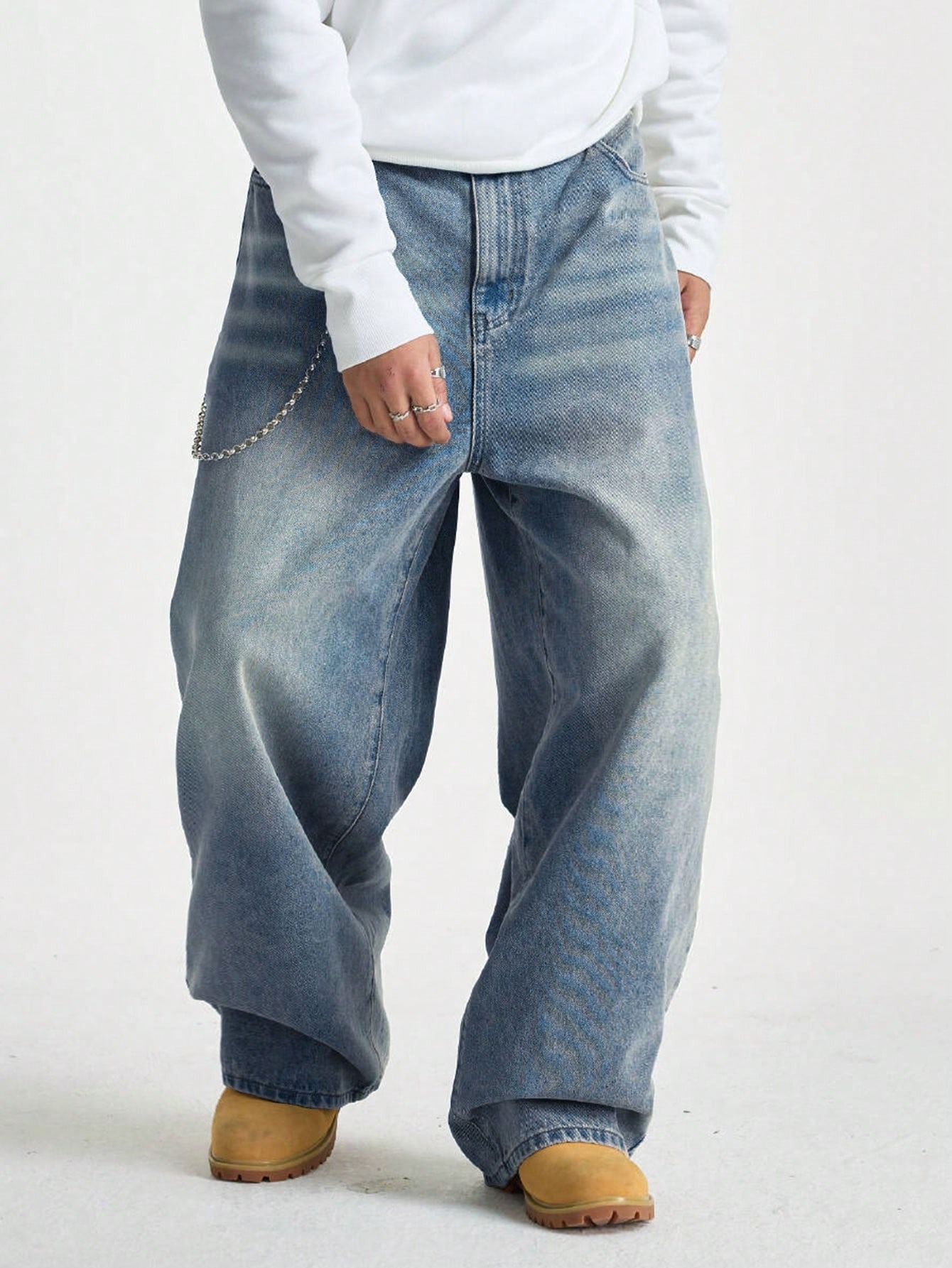 1pc herre vide bukser børstede jeans vide jeans  y2k rocks jeans buggy svarte hiphop-bukser