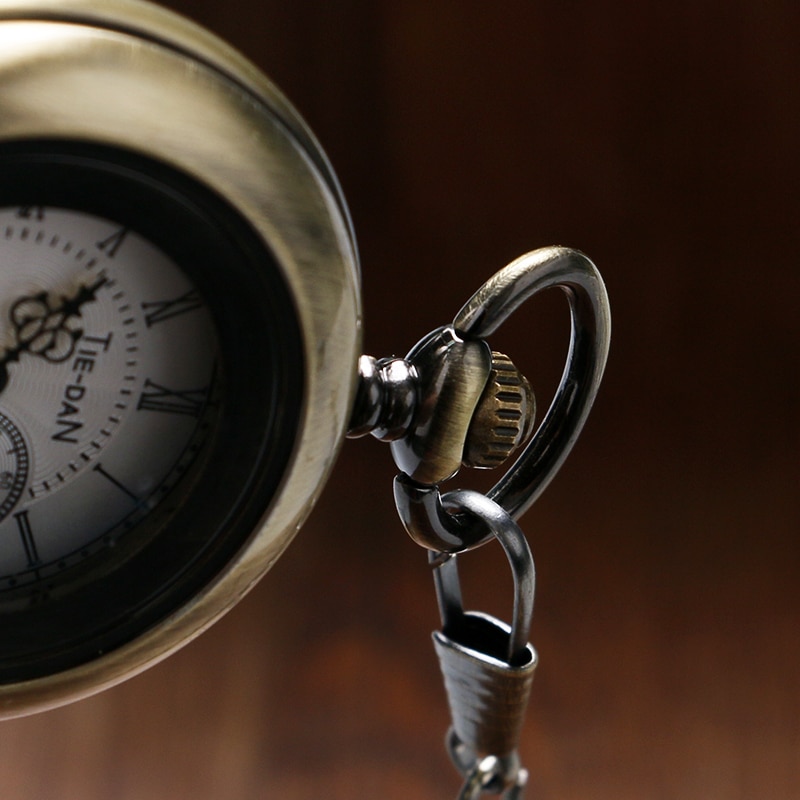 Half Hunter Bronze Quartz Pocket Watch Unique Small Second Dial Vintage Pocket Pendant Clock with Chain Reloj de bolsillo