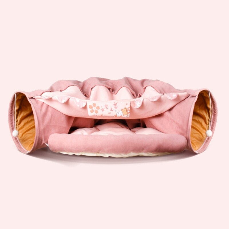 Lit Tunnel pliable avec tapis, 2 voies, avec boule à gratter, jouets interactifs, maison pour chat, chiot, chaton: 3