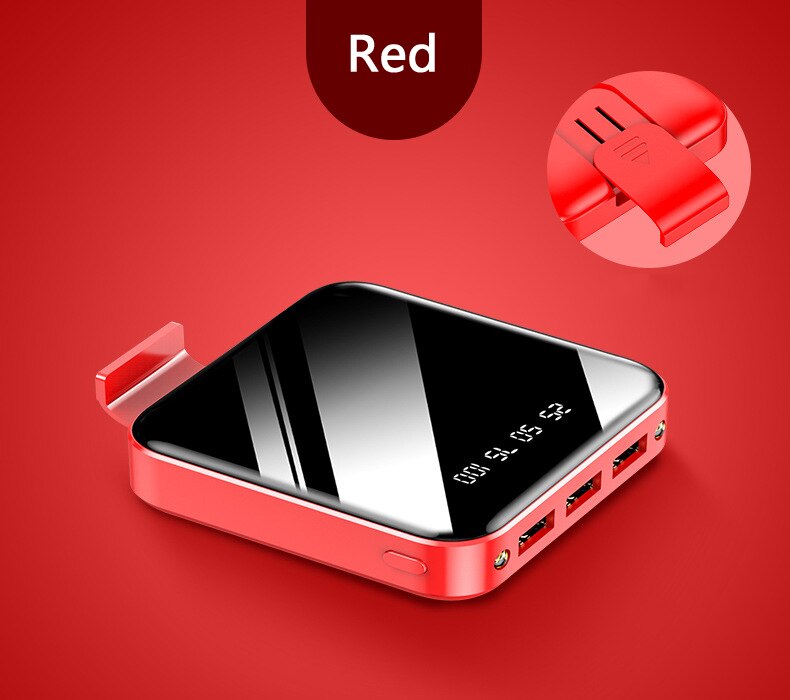 Mini-powerbank 20000 mah, typ c, tragbar, externer akku mit spiegelbildschirm, kompatibel mit xiaomi  mi 8 9 iphone 11.: Rot 2