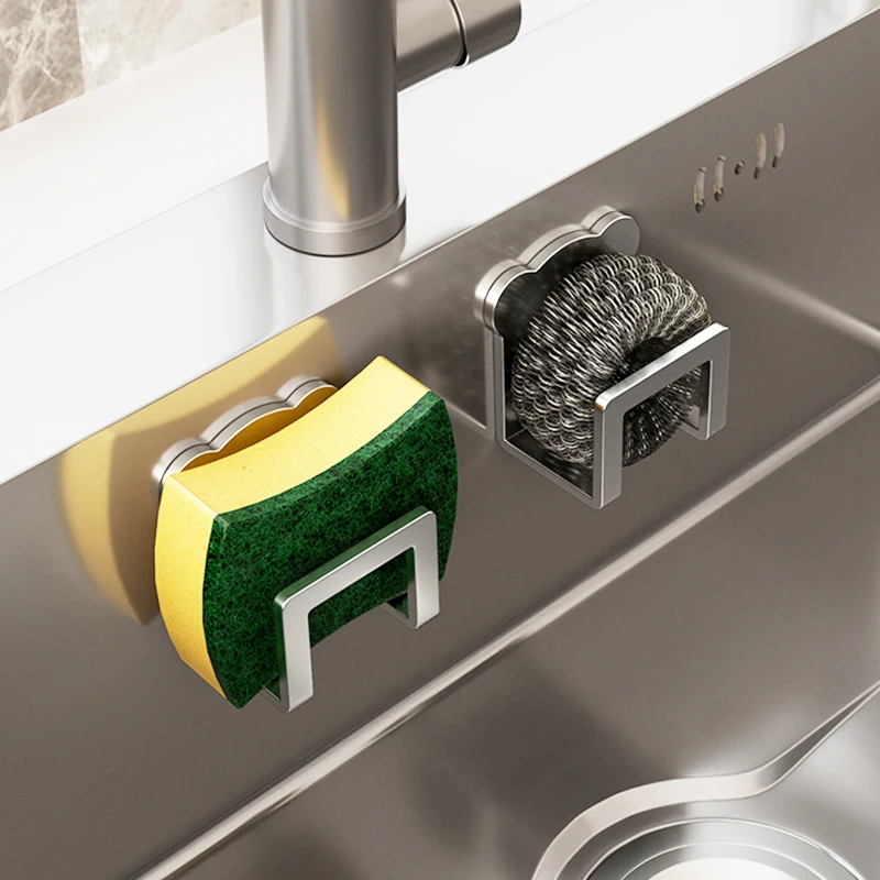 Küche Selbstklebende Edelstahl Waschbecken Schwämme Halfter Ablauf Trocknen Gestell Küche Zauberstab Haken Zubehör Lagerung Organizer