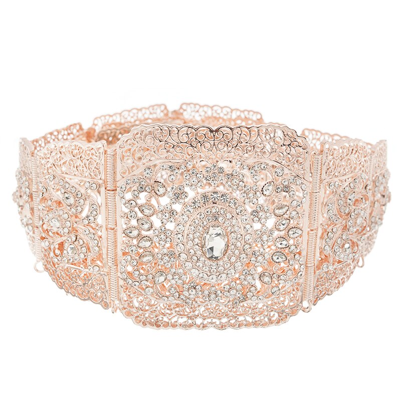 Europese Stijl Prachtige Strass Gouden Riem Met Uitgeholde Bloem Crystal Lange Mouwen Buik Keten Dame Metalen Riem