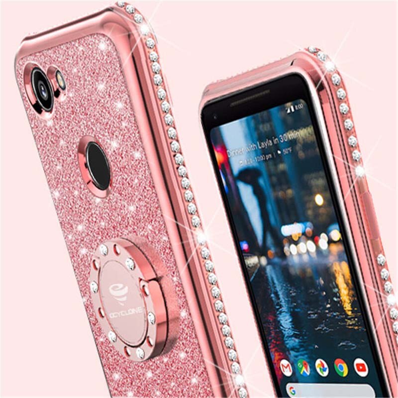 For Google Pixel 2Xl Case Luxury 360 Degree Kickstand Phone Housing case Rhinestone Bling Glitter Soft Slim 18:9 Inch Silicone: Rose