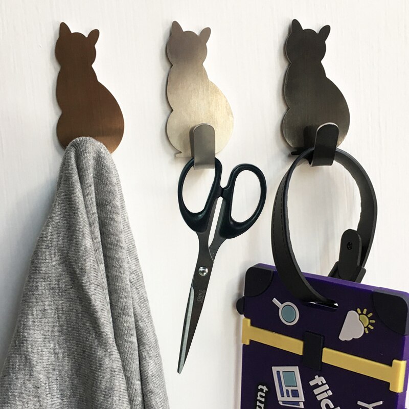Zelfklevende Haken Kat Vormige Opslag Houder Voor Badkamer Opknoping Deur Kleren Handdoekhouders Keuken Sleutel Hanger Haak Op Muur
