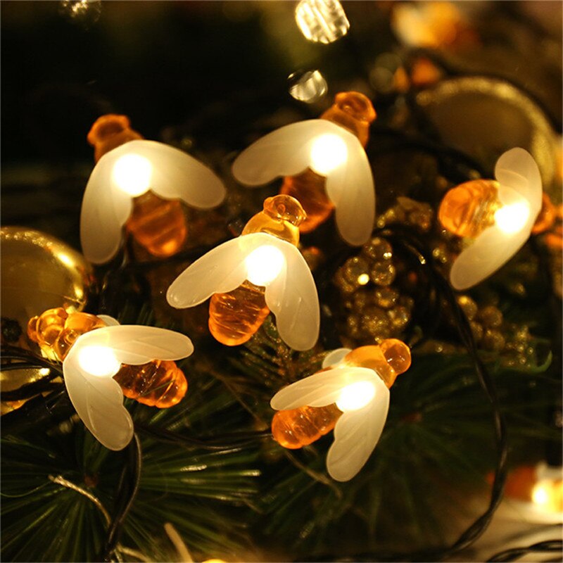 50 Leds Zonne-energie 7M String Lights Honey Bee Fairy Lights Flower Garland Voor De Straat, Gazons, decors Voor De Patio Tuin: Warm white lights / 5M 20 Bees