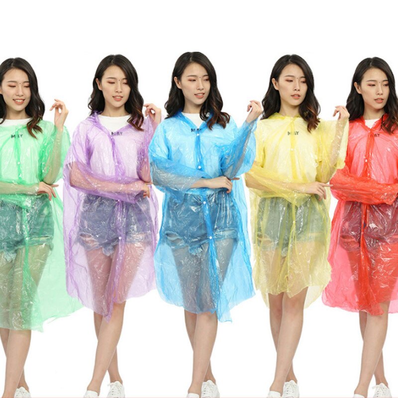 Waterproof Hood Poncho Unisex Rain Coat Random Color Disposable Adult Raincoat Open Button Travel Camping Supplies: Default Title